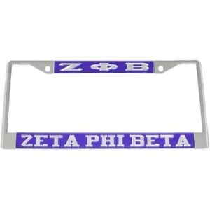 Zeta Phi Beta Sorority Three Greek Letter License Plate Frame-Silver/Purple-New!